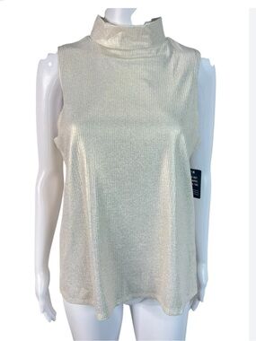 Express Metallic Cream Striped Sleeveless Tank Top - Express